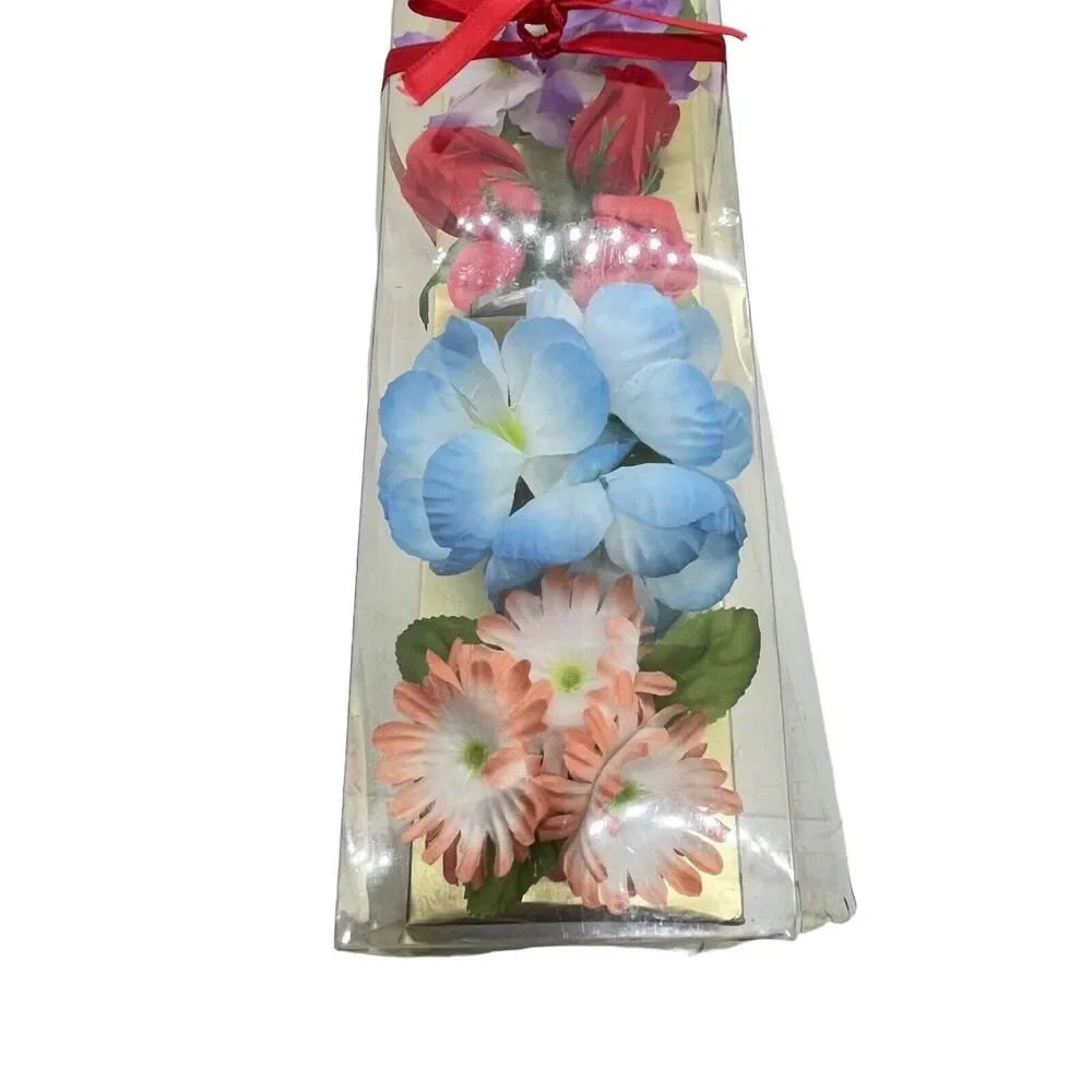 Napkin Rings Vintage Acrylic with Fake Flowers Retro 60s in Box (Box Flawed) New